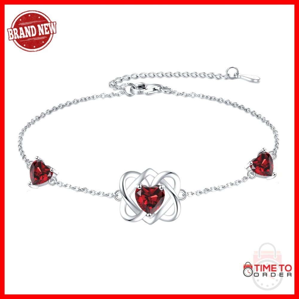 Sterling Silver Adjustable Trinity Knot Heart Bracelet with Birthstone